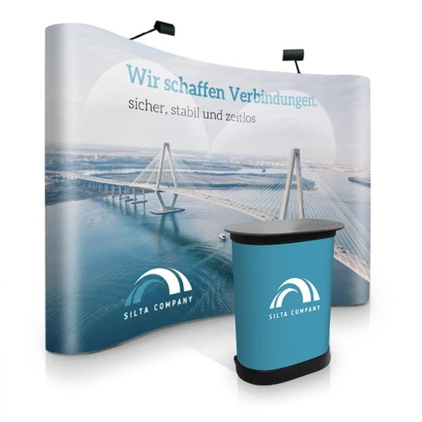 Popup Wand gebogen mit Theke Popup Wand gebogen mit Theke
